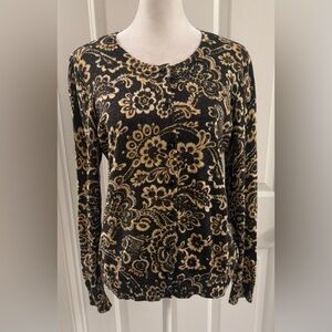TALBOTS Women’s size Large Buttoned Front Knit cardigan Long Sleeve Black Gold